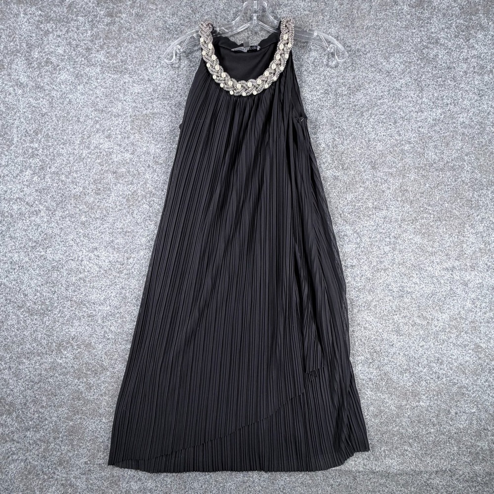 Donna Ricco Maxi Dress Womens 6 Black Pleated Beaded Halter Neck Sleeveless